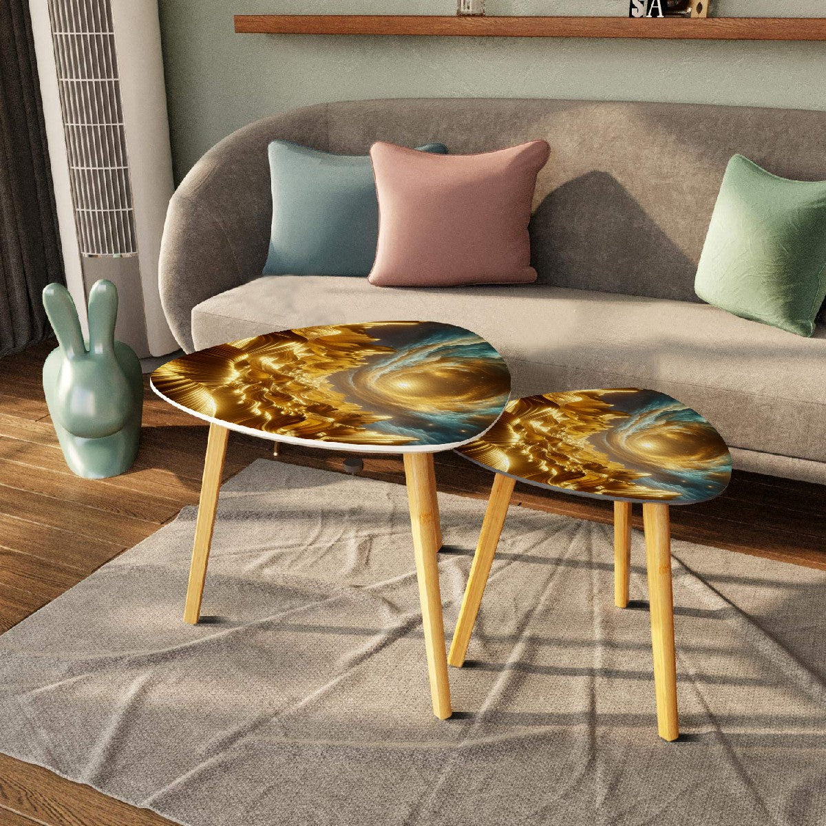Waves of Gold Triangle Coffee Table Set of 2