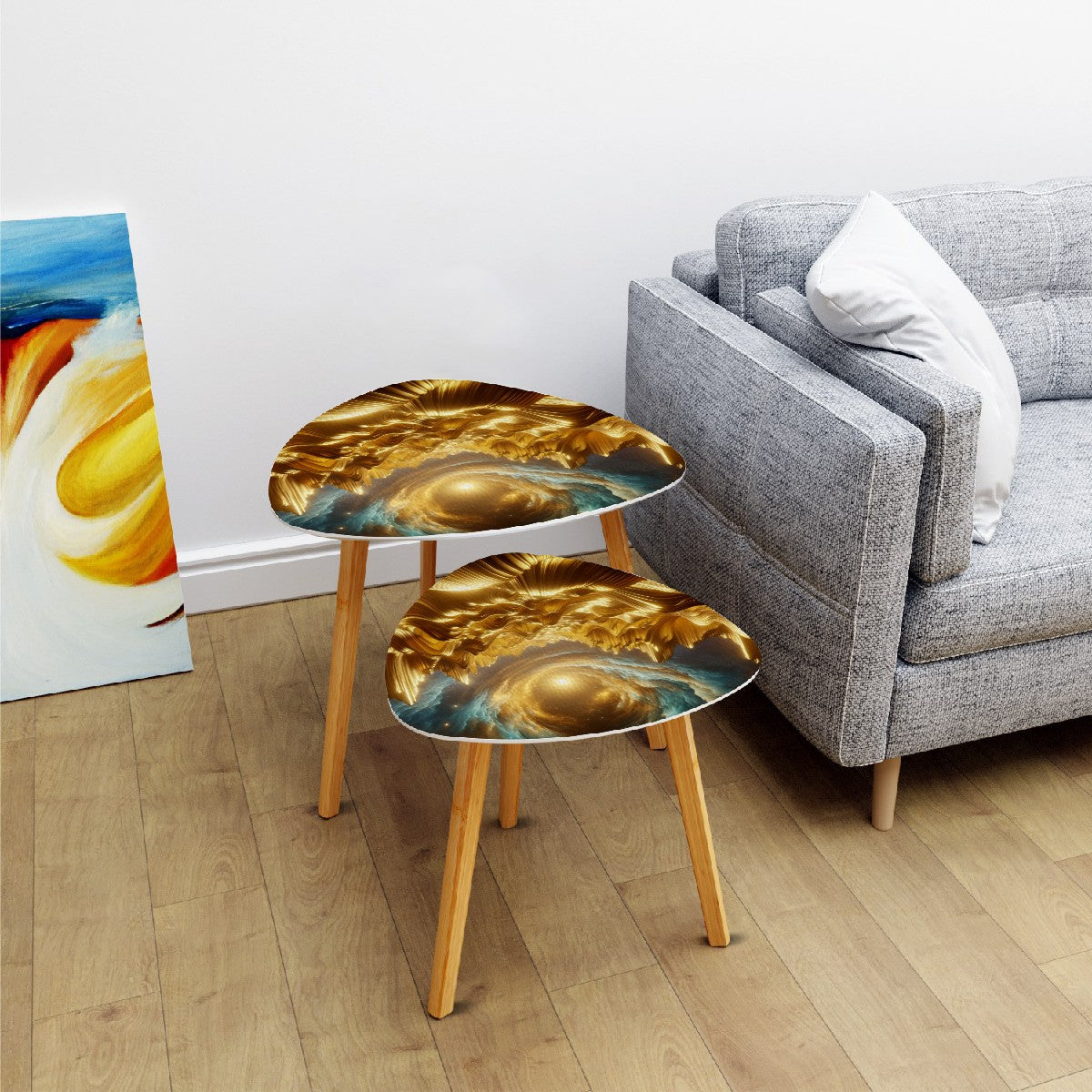 Waves of Gold Triangle Coffee Table Set of 2