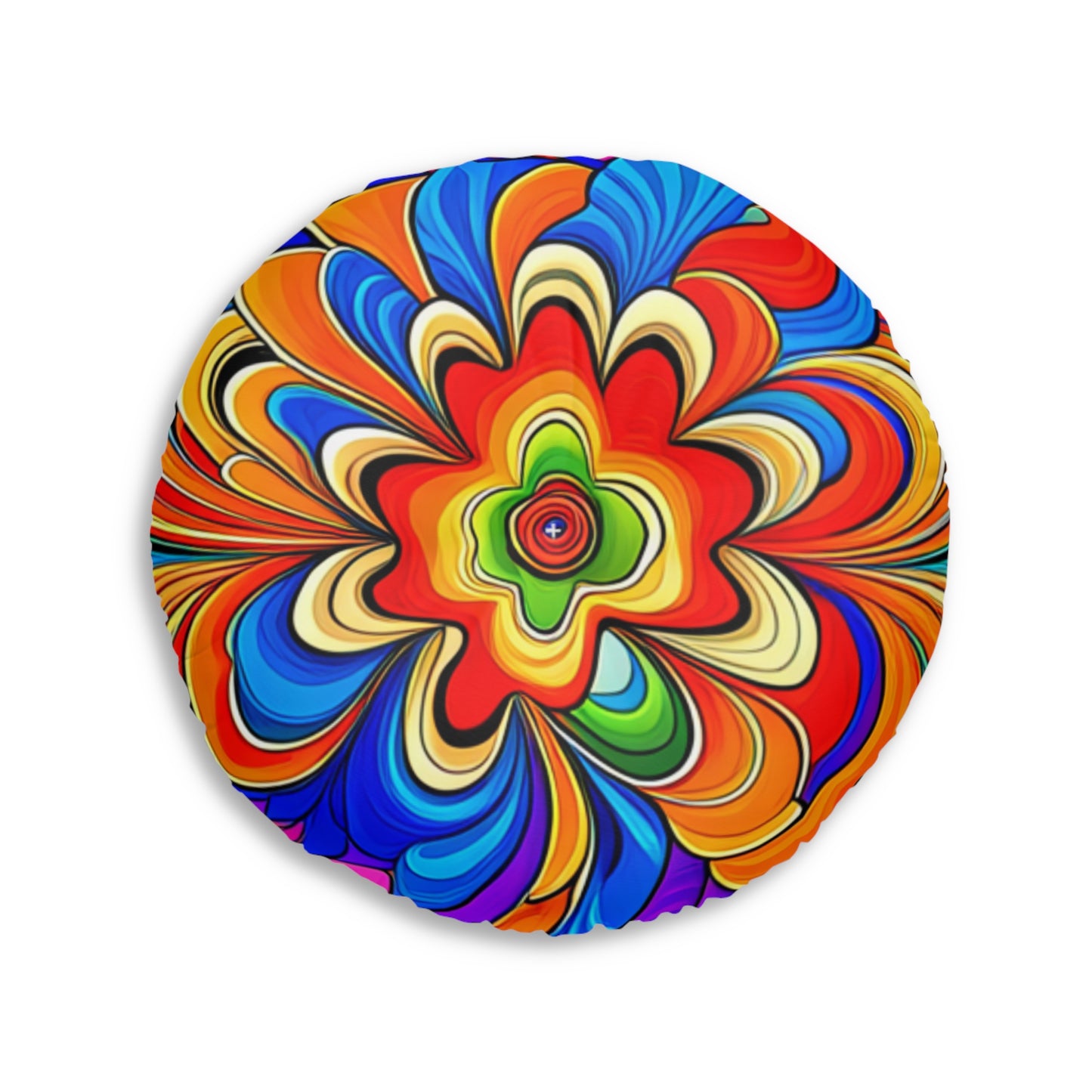 Tufted Round Floor Pillow -- Psychedelic 60s Vibes, Maximum Chill