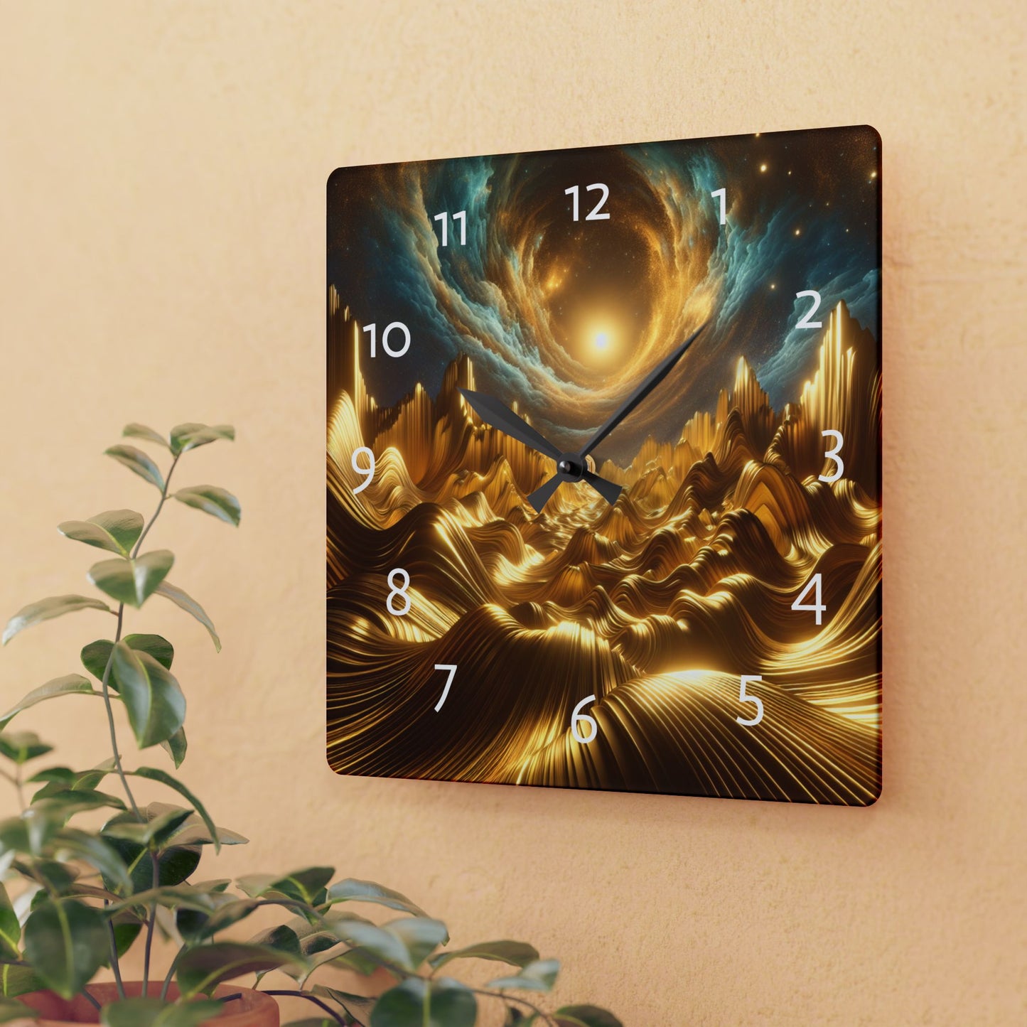 Waves of Gold Wall Clock