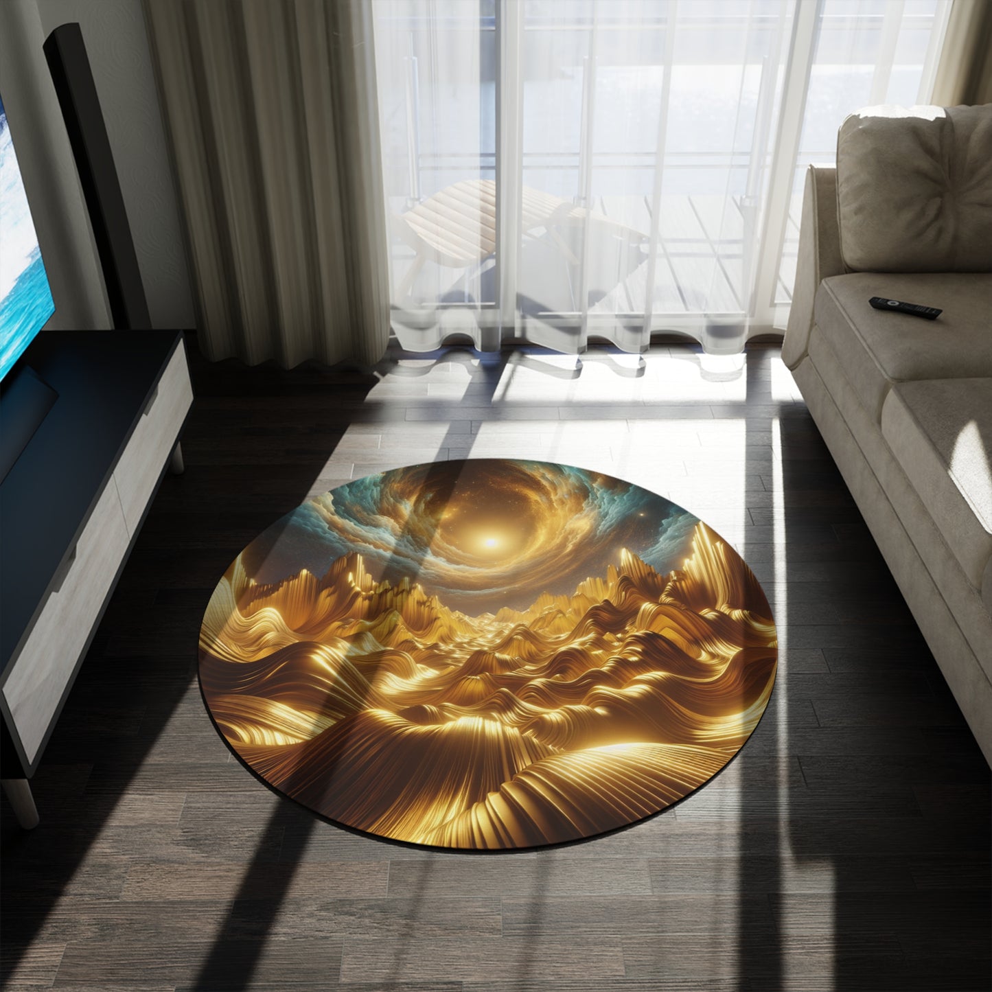 Waves of Gold Round Rug