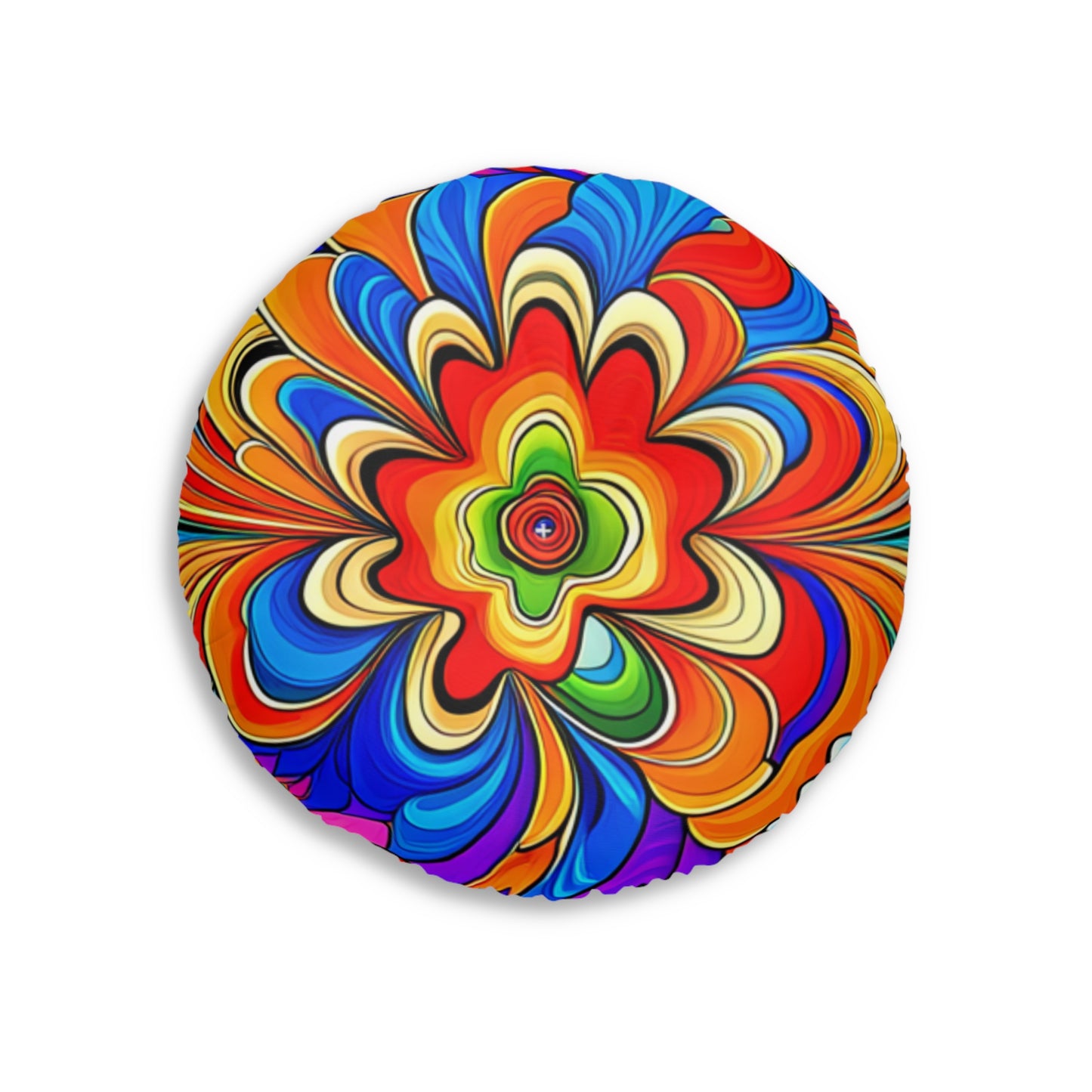 Tufted Round Floor Pillow -- Psychedelic 60s Vibes, Maximum Chill