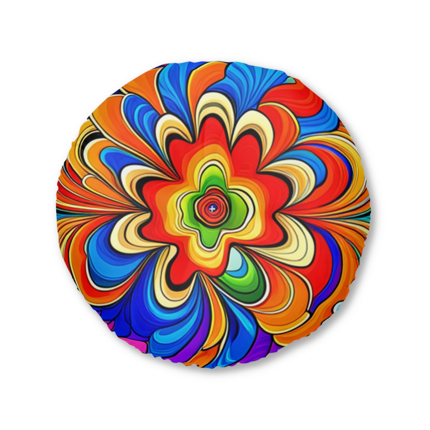 Tufted Round Floor Pillow -- Psychedelic 60s Vibes, Maximum Chill