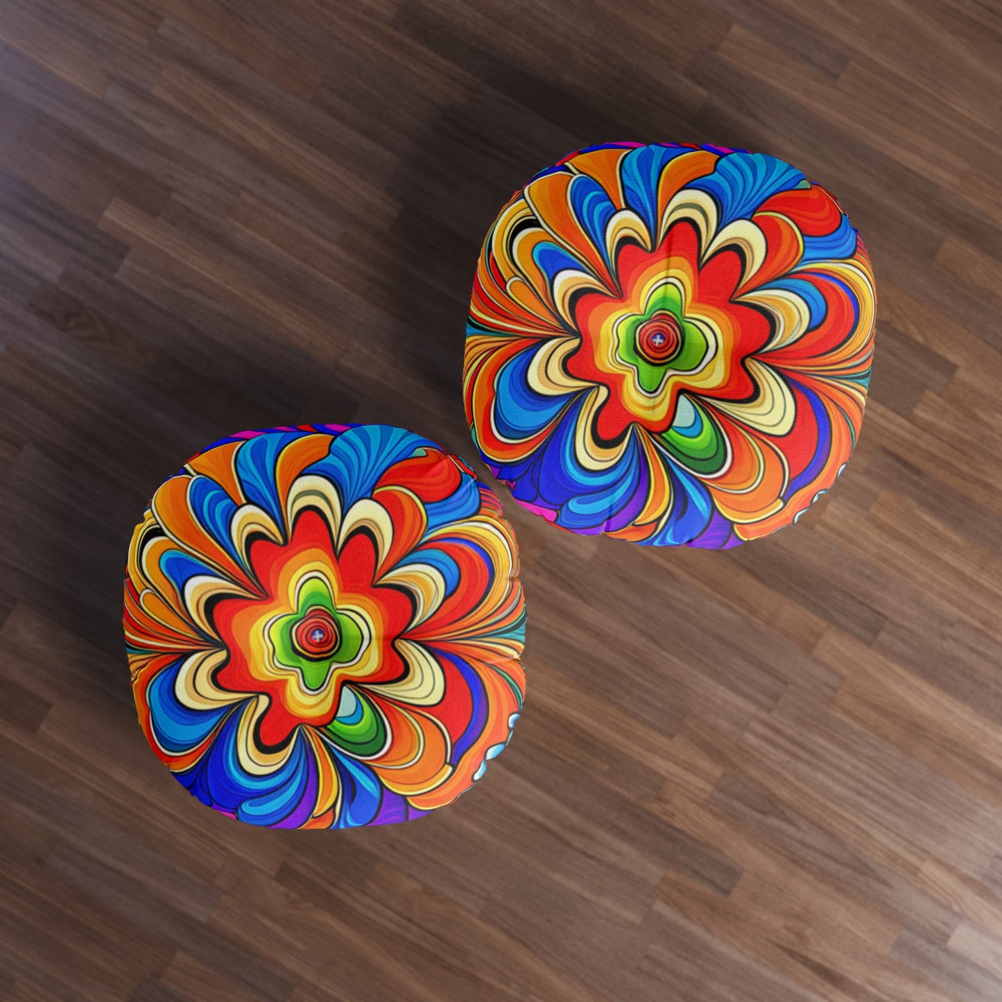 Tufted Round Floor Pillow -- Psychedelic 60s Vibes, Maximum Chill