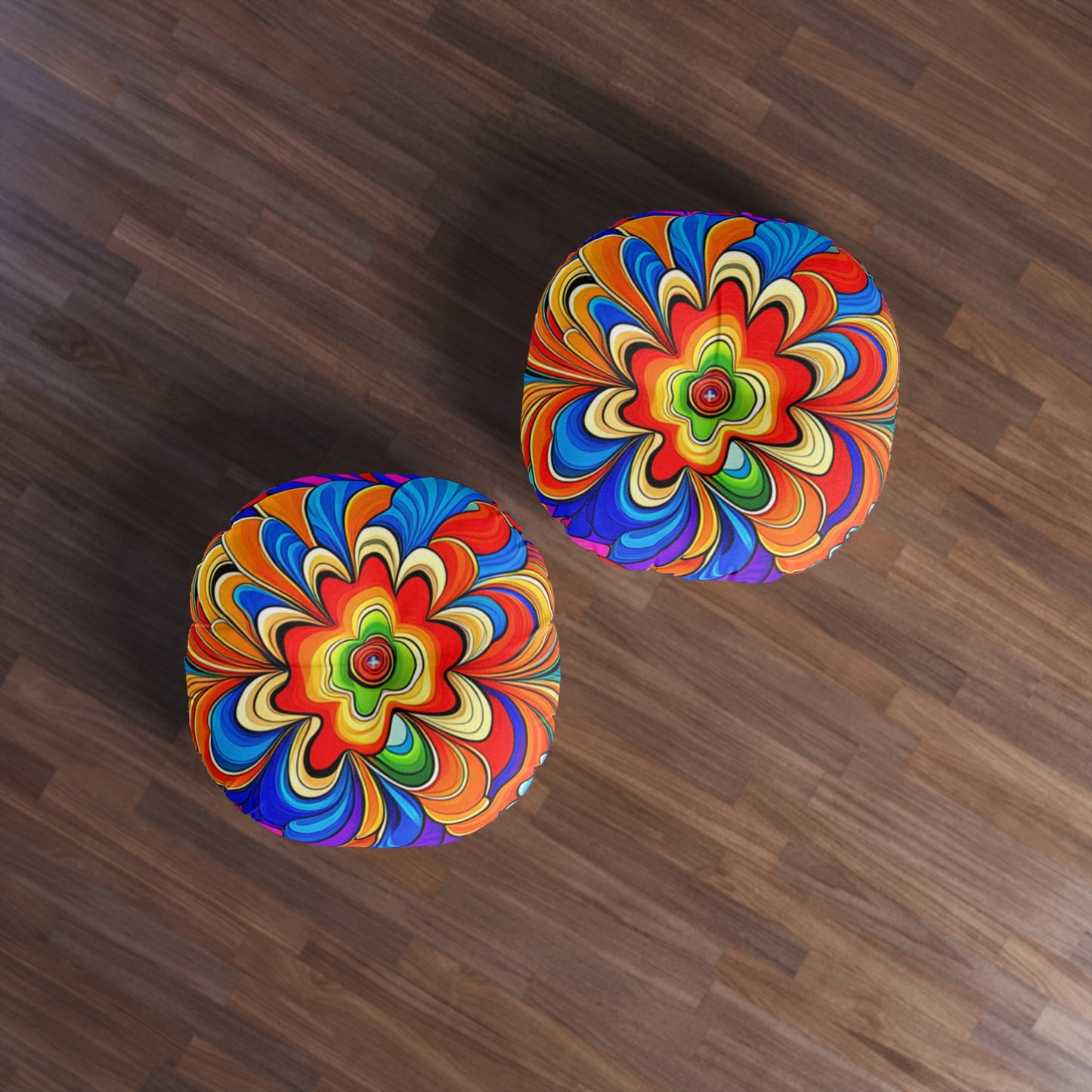 Tufted Round Floor Pillow -- Psychedelic 60s Vibes, Maximum Chill