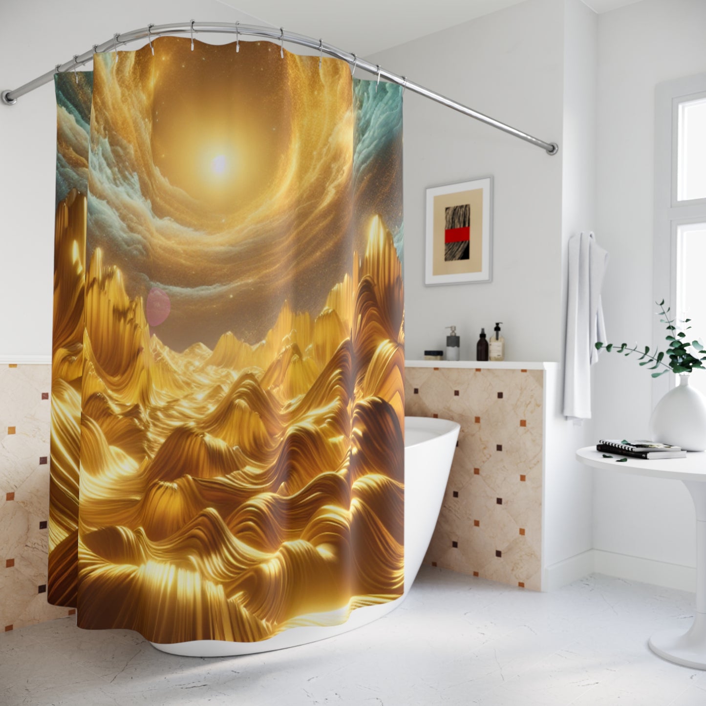 Waves of Gold Shower Curtain