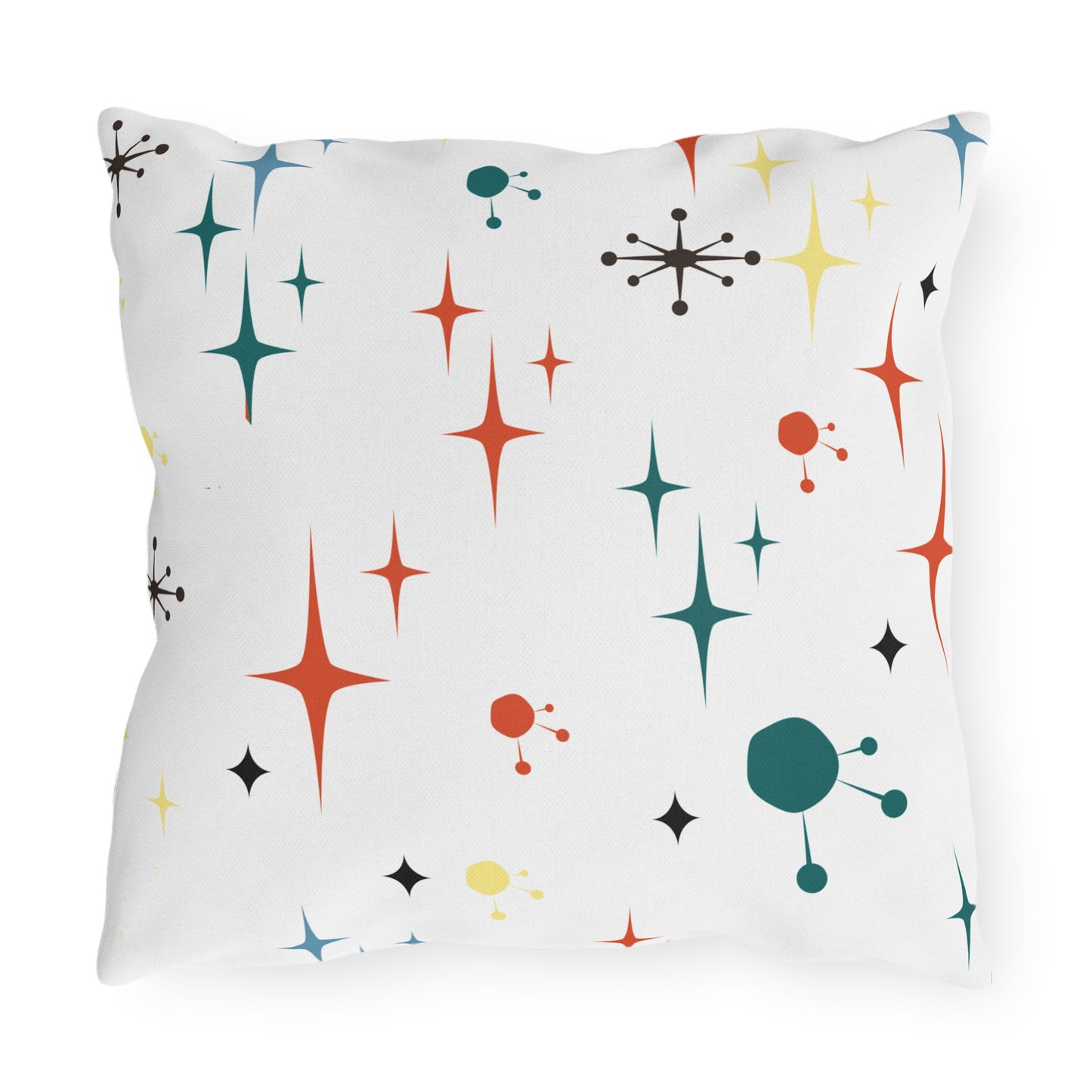 Mid-Century Magic: Starburst & Sputnik Outdoor Pillow