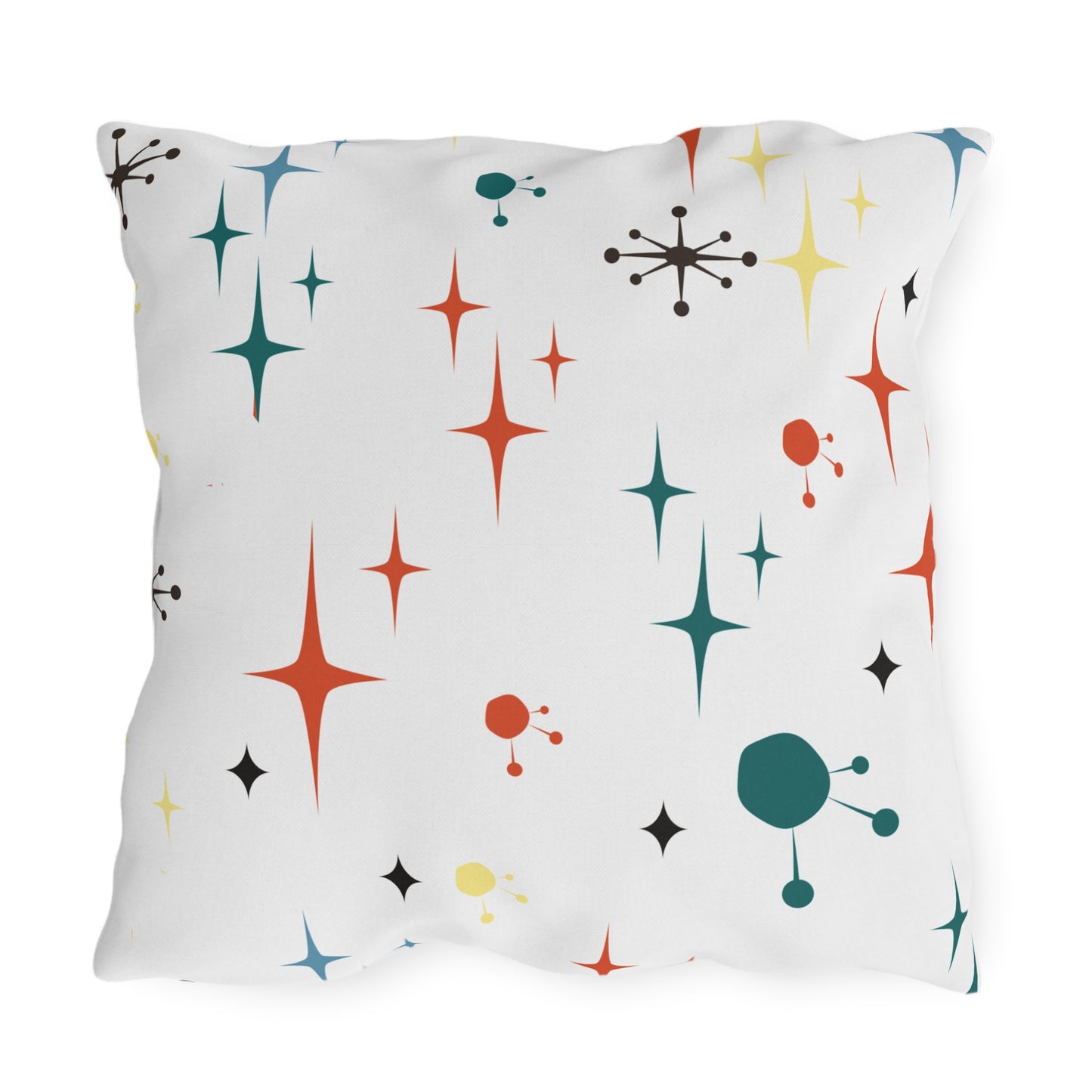 Mid-Century Magic: Starburst & Sputnik Outdoor Pillow