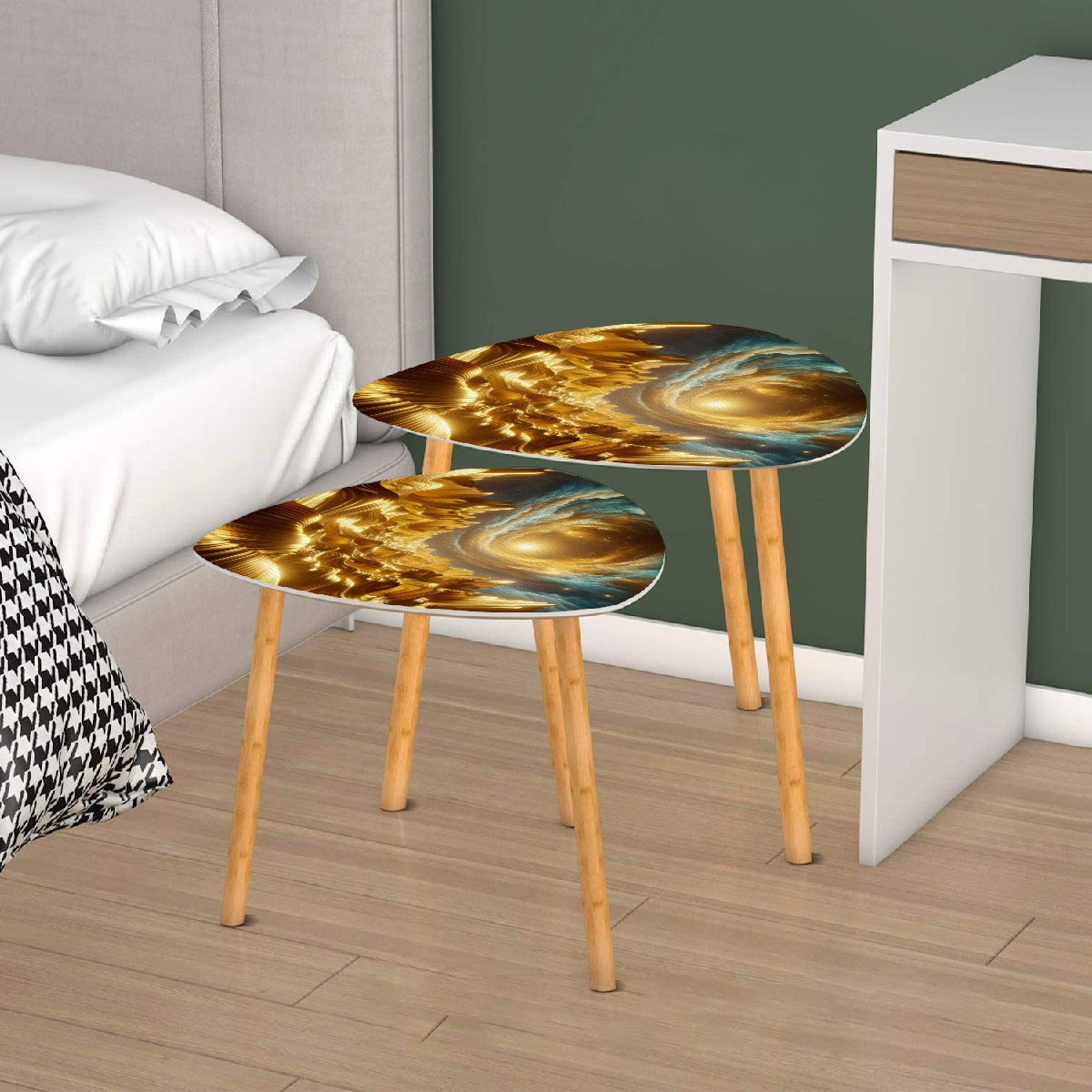 Waves of Gold Triangle Coffee Table Set of 2