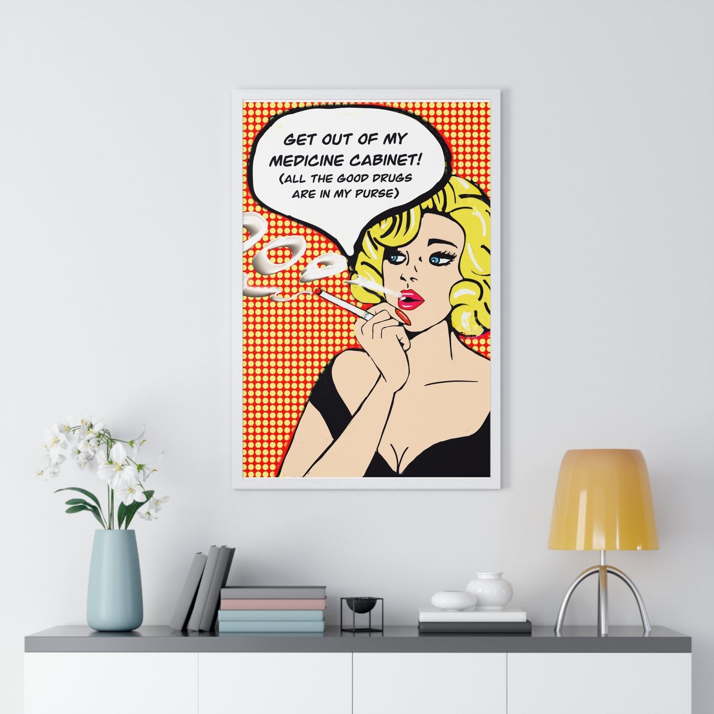 Pop Art Sassy Series Potty Humor Druggie Woman Vertical Framed Poster