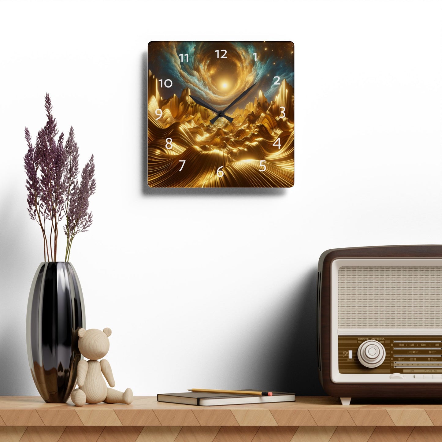 Waves of Gold Wall Clock