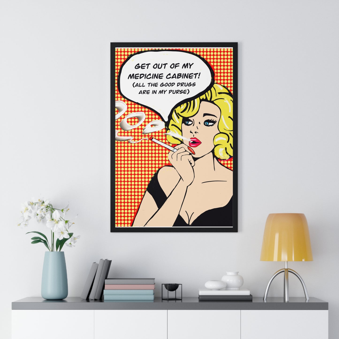 Pop Art Sassy Series Potty Humor Druggie Woman Vertical Framed Poster