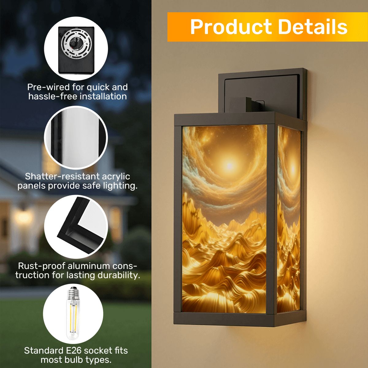 ✨ Waves of Gold Patio Wall Light