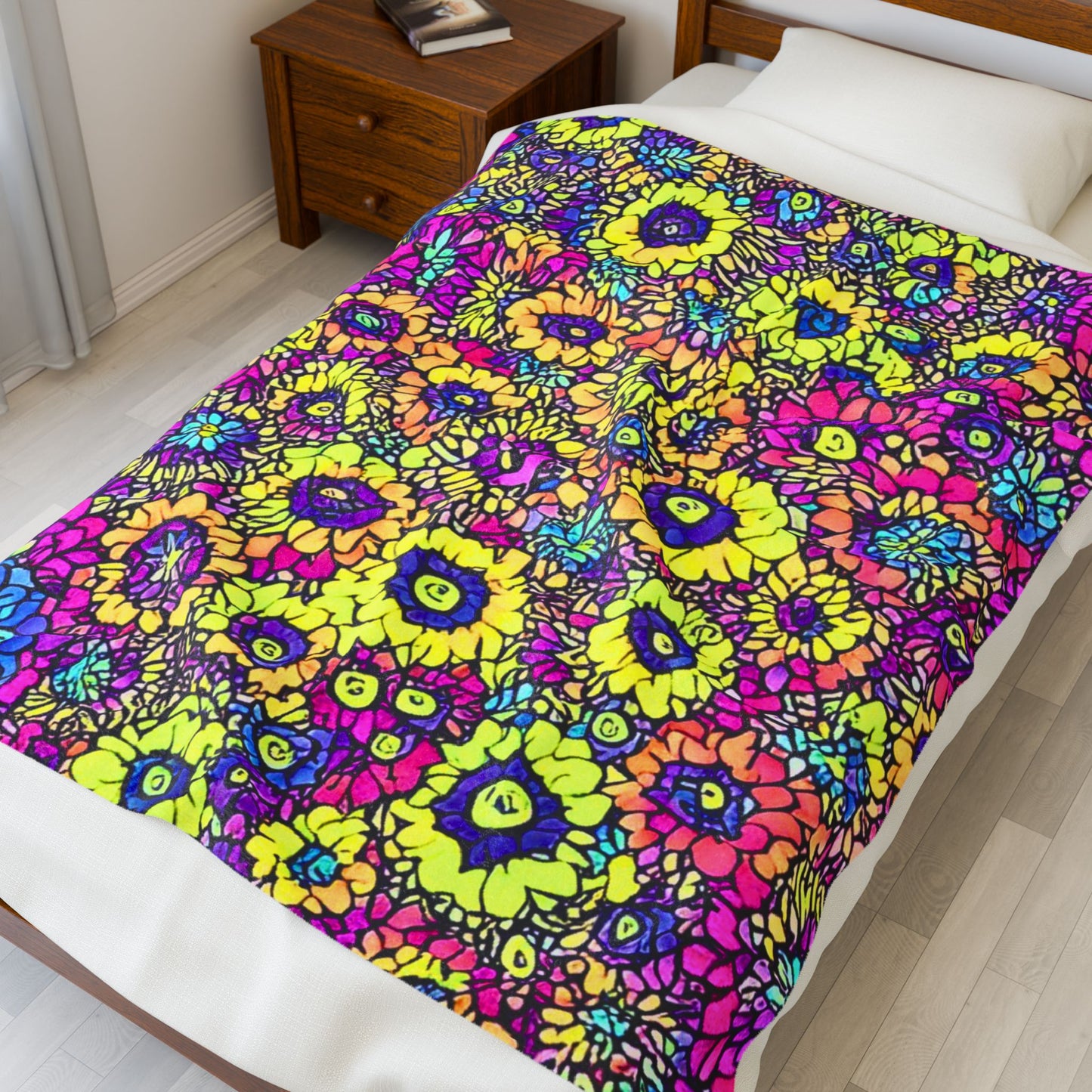 Flower Power Velveteen Plush Blanket