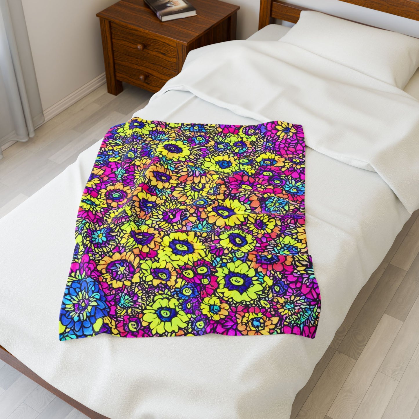 Flower Power Velveteen Plush Blanket