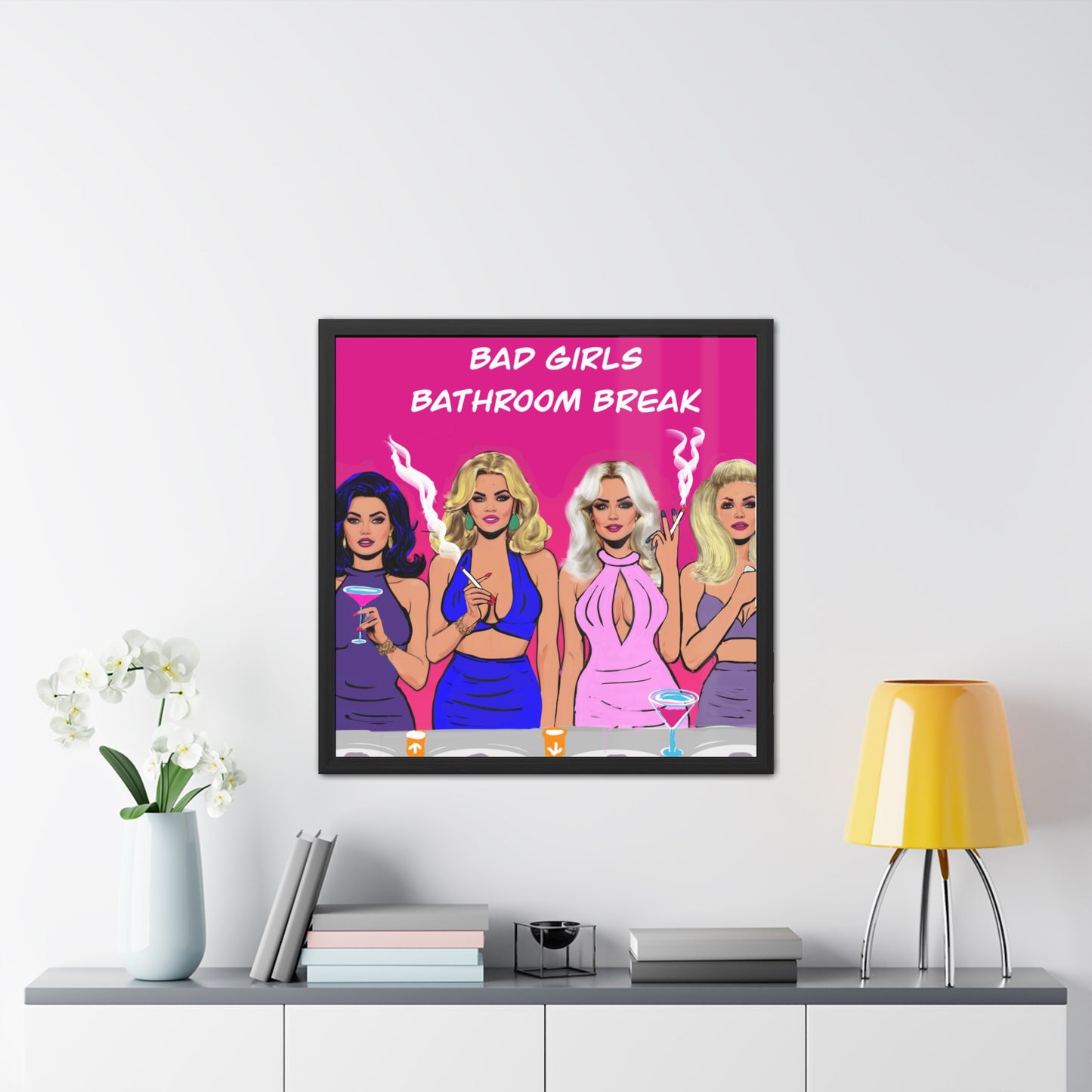 Bad Girls Bathroom Break Potty Humor Series Framed Posters