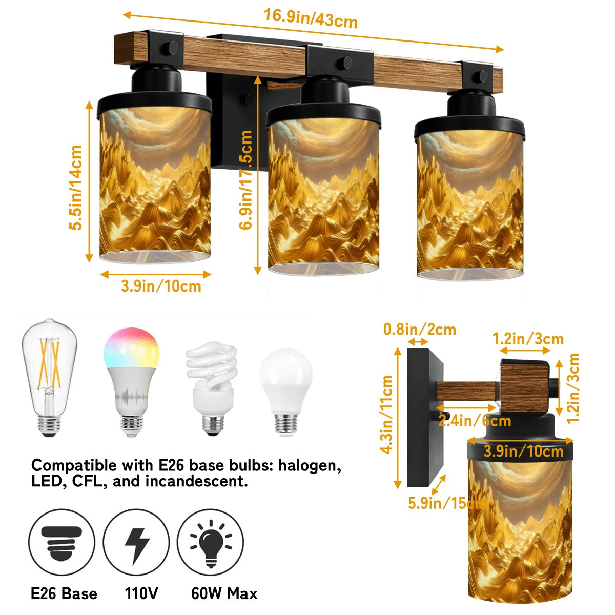 Waves of Gold Vanity Light Fixture
