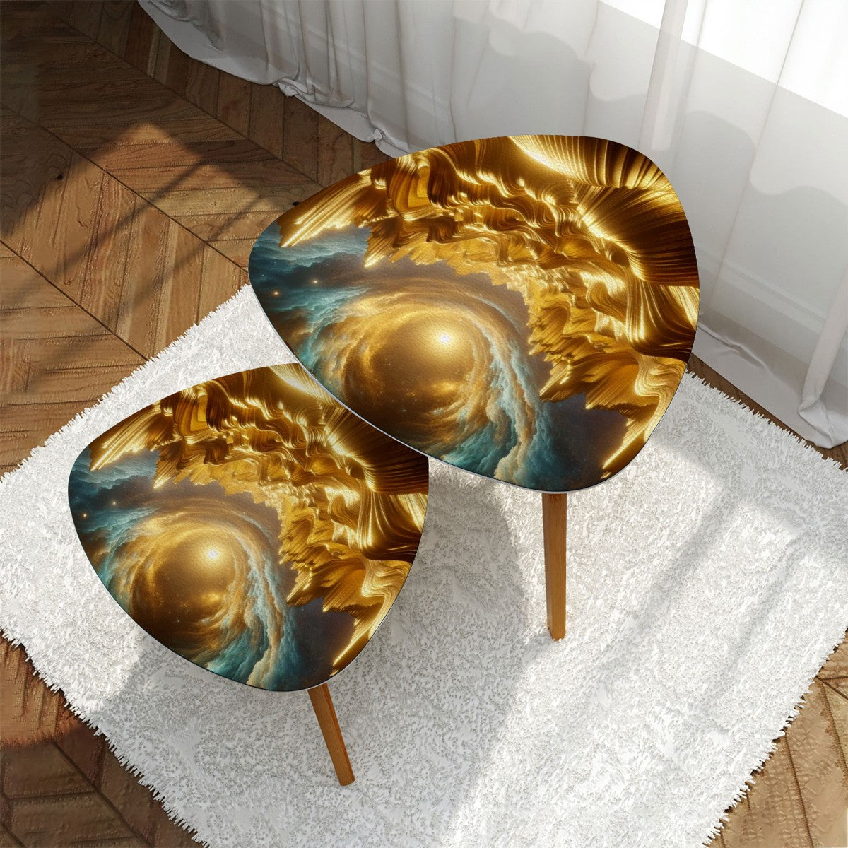 Waves of Gold Triangle Coffee Table Set of 2