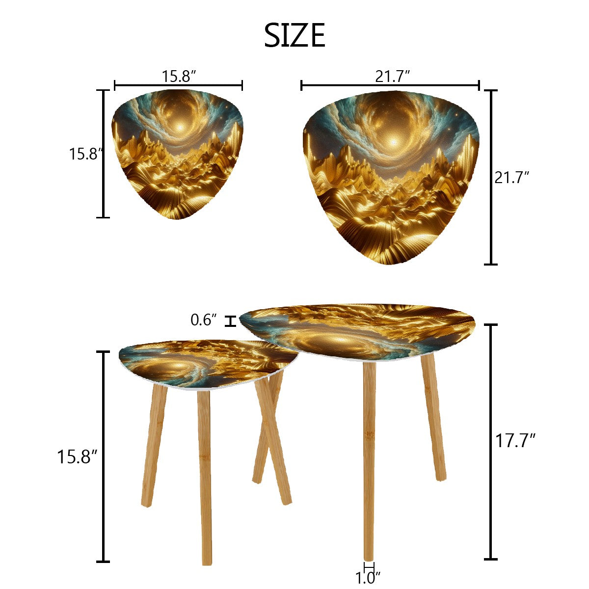 Waves of Gold Triangle Coffee Table Set of 2