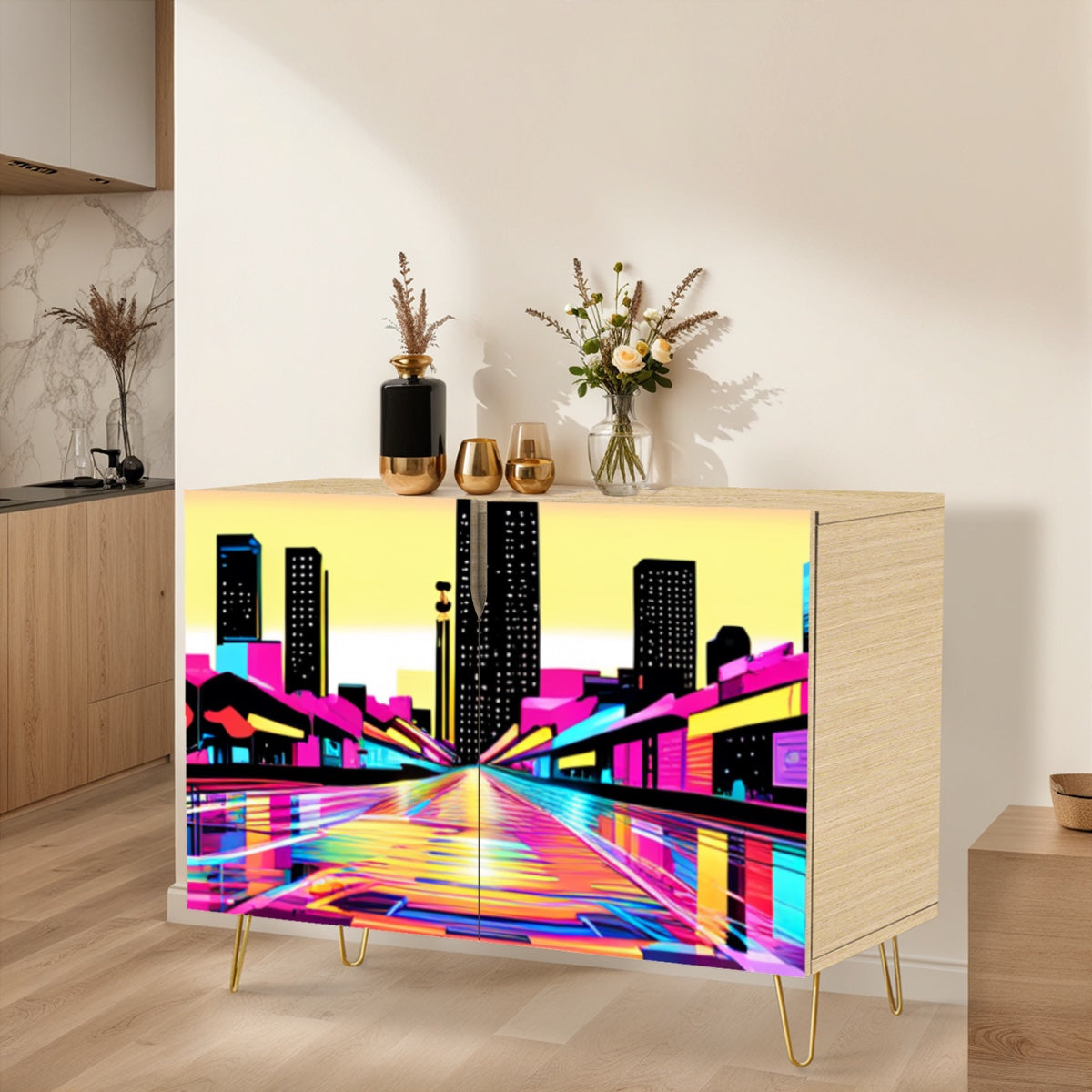 Neon Skyline Storage Cabinet
