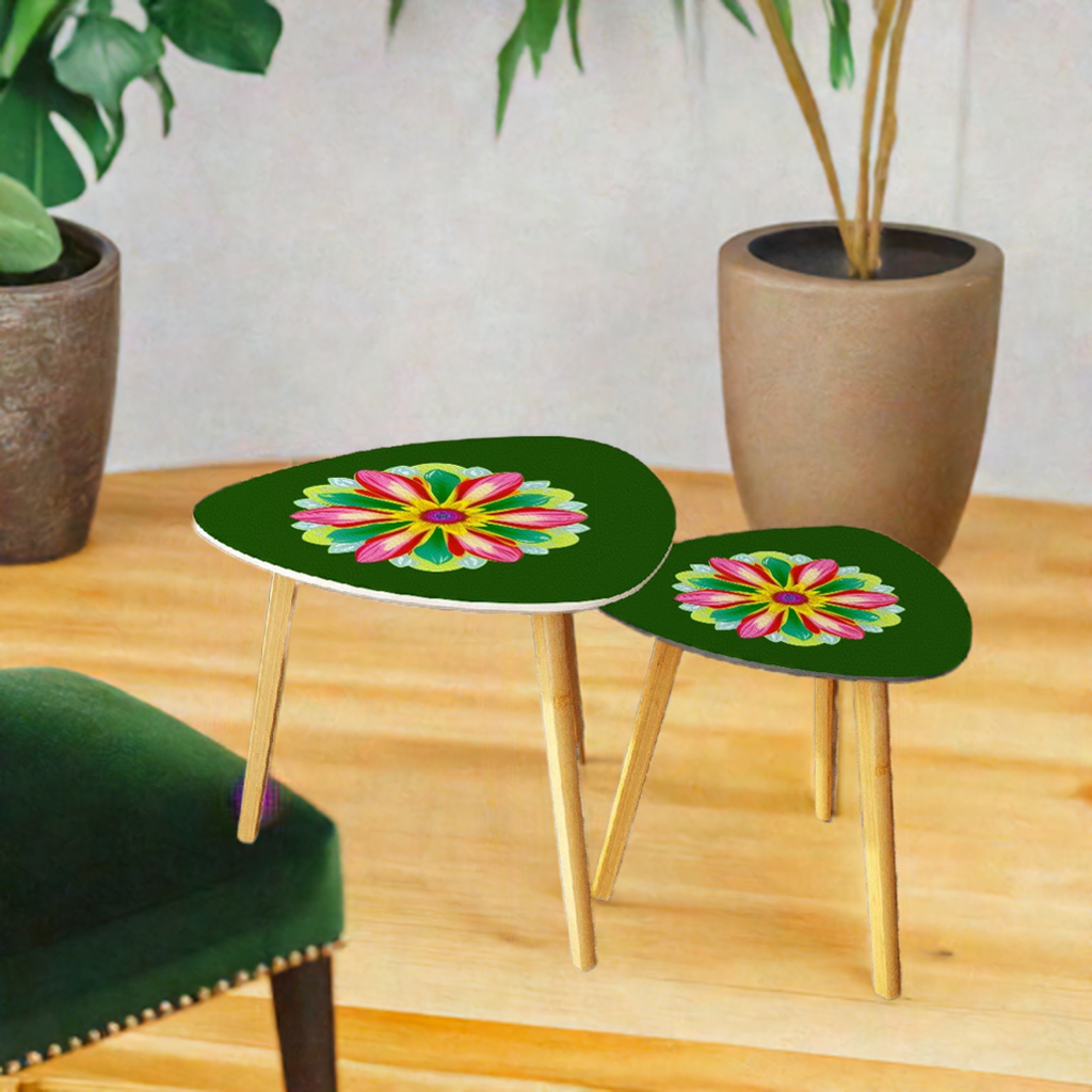 Big Flower Coffee Table Set of 2 in Green