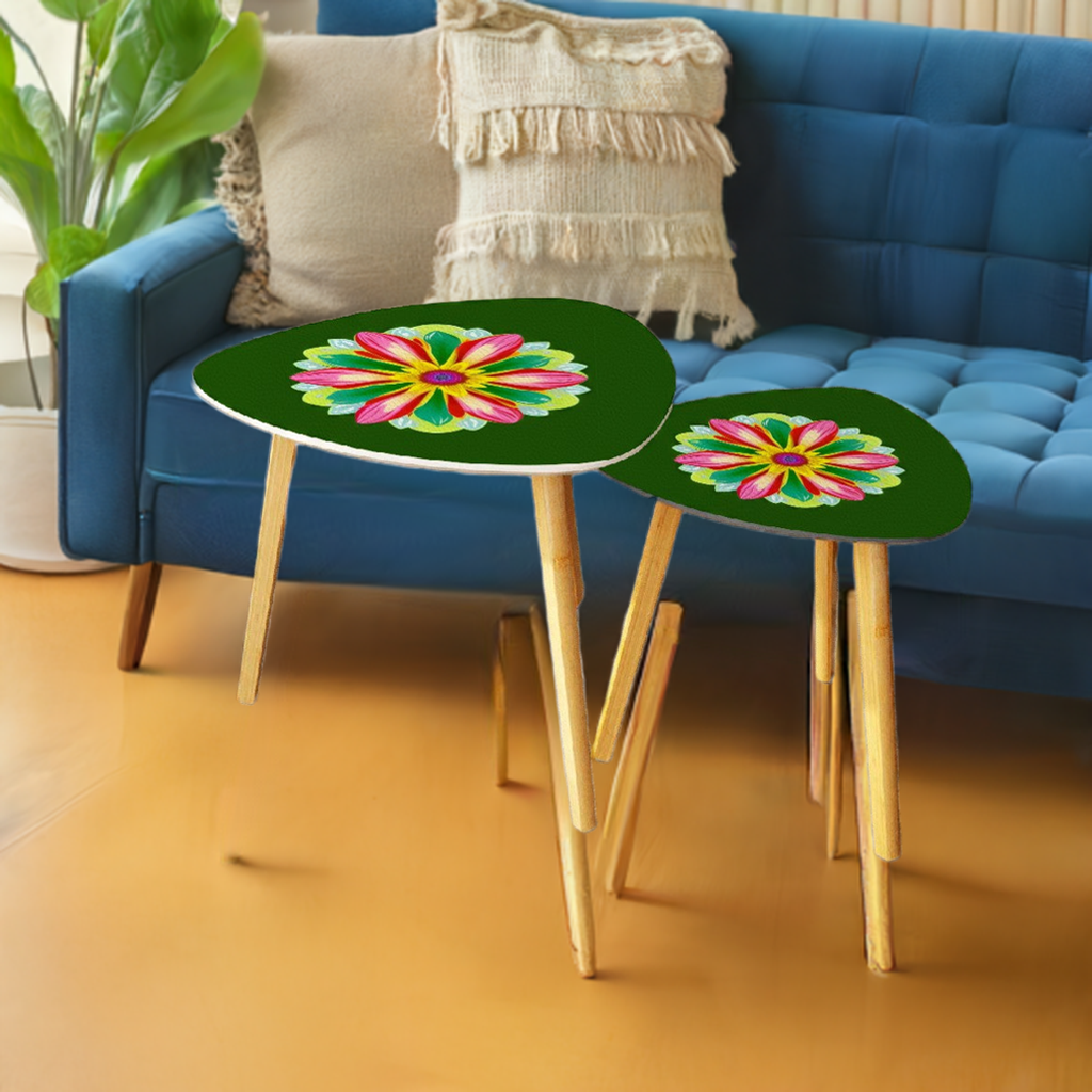 Big Flower Coffee Table Set of 2 in Green