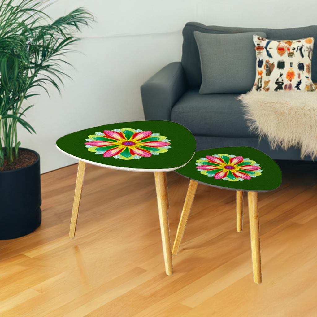 Big Flower Coffee Table Set of 2 in Green