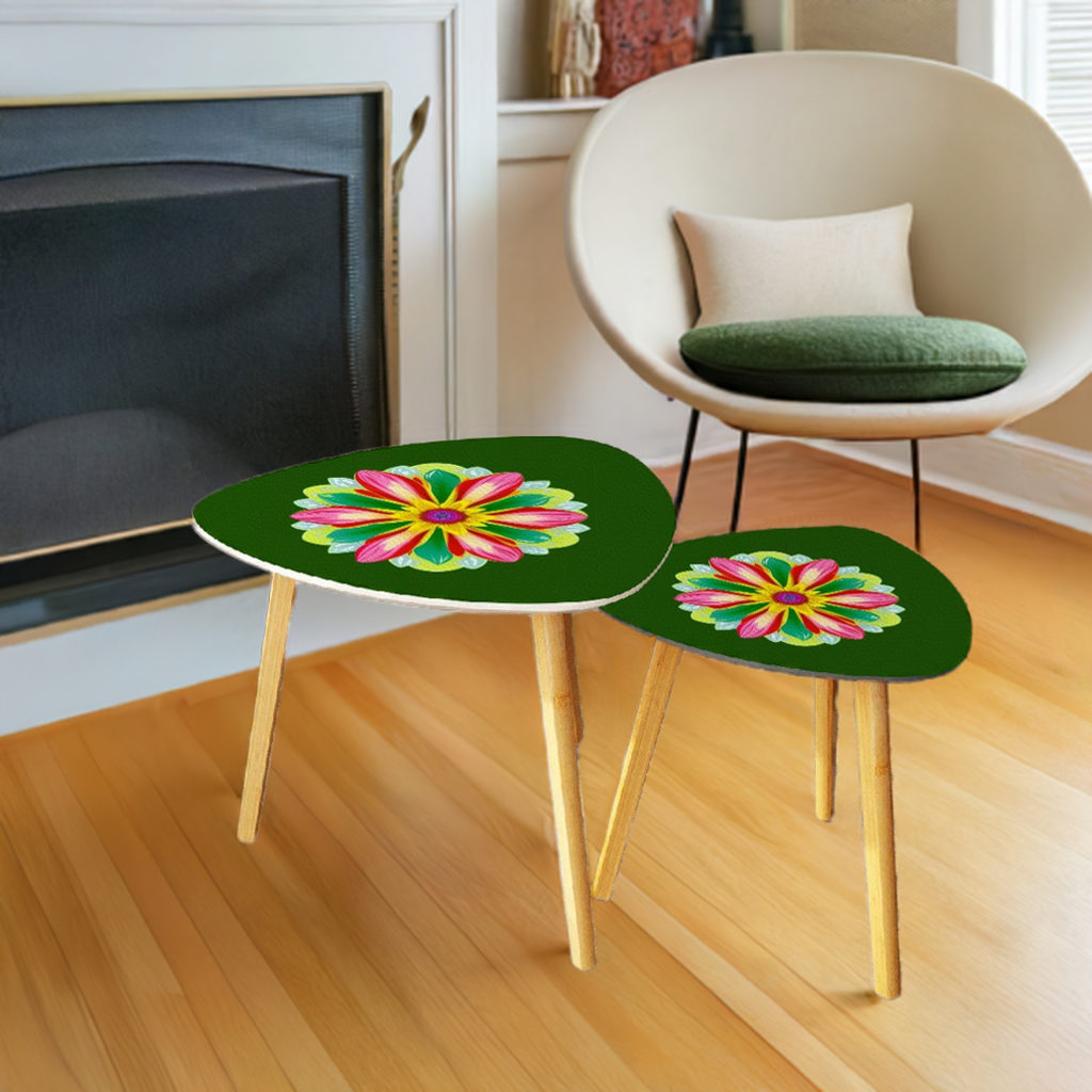 Big Flower Coffee Table Set of 2 in Green