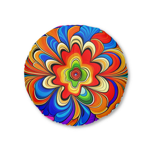 Tufted Round Floor Pillow -- Psychedelic 60s Vibes, Maximum Chill