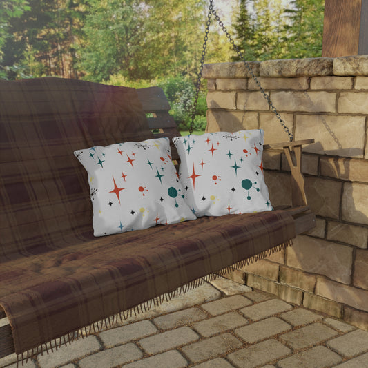 Mid-Century Magic: Starburst & Sputnik Outdoor Pillow
