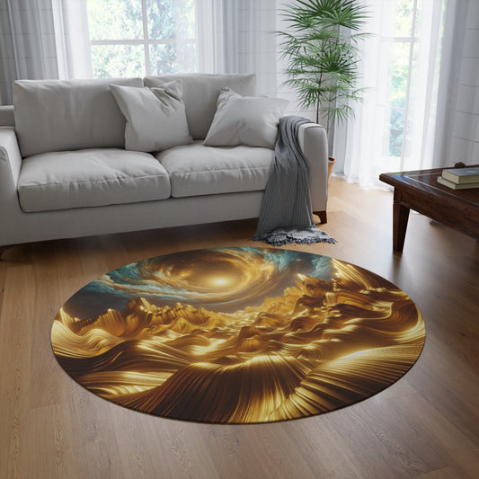 Waves of Gold Round Rug