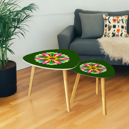 Big Flower Coffee Table Set of 2 in Green